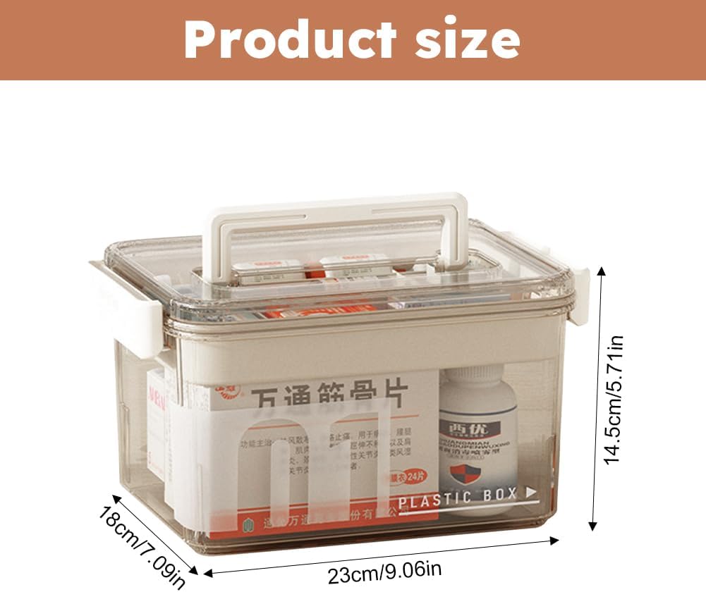 Skiennix Medicine Storage Box - Clear Plastic Organizer with Removable Tray for Home & Travel