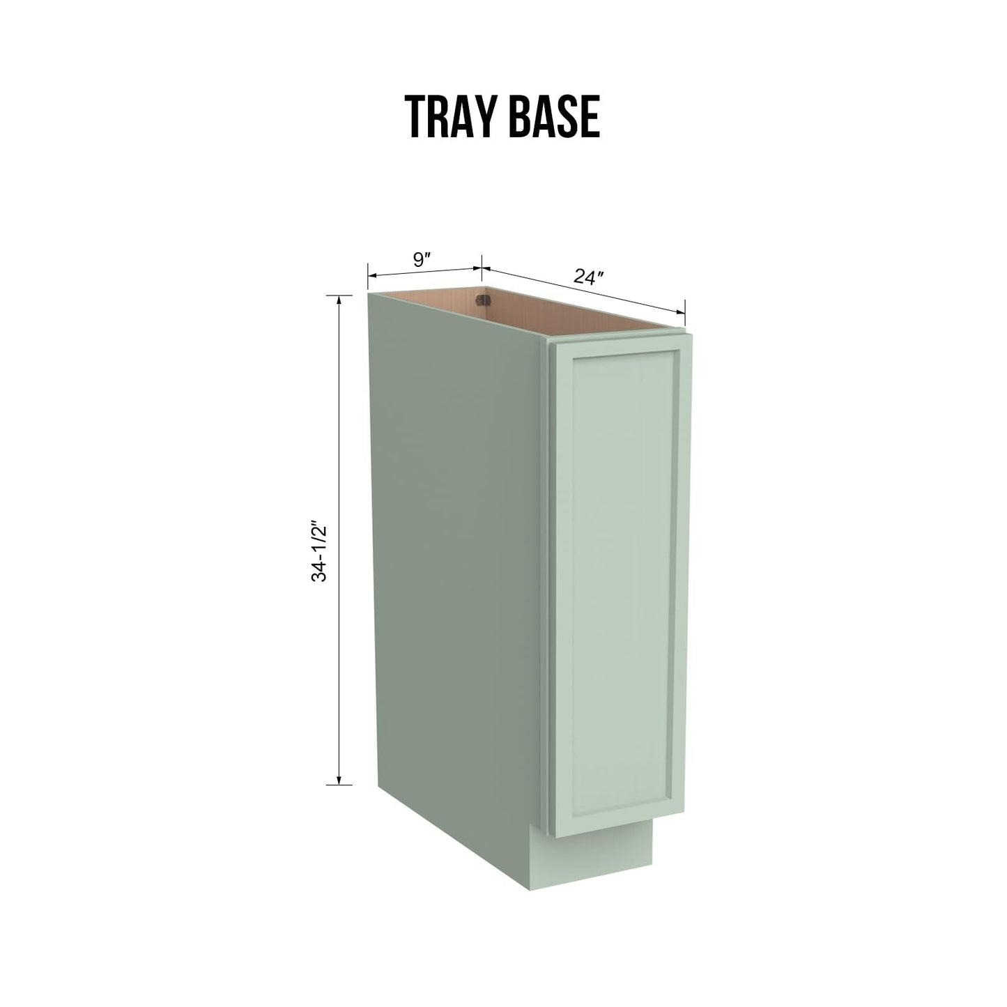 Solid Wood RTA Full High Door Cabinet Tray Base Cabinet Kitchen Grooming Organizer Utensil storage cabinet -with 1 Door 1 Shelf ( Jade Green, Cabinet:9”×24”×34-1/2”;Door:8-5/8”×3/4”×29-5/8”)