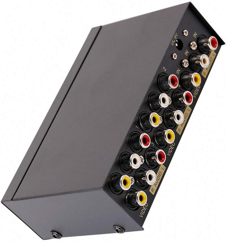 DTECH 4 3 1 4 Powered Way RCA Splitter Box in Out Composite Video Audio Distribution Duplicator with Power Adapter
