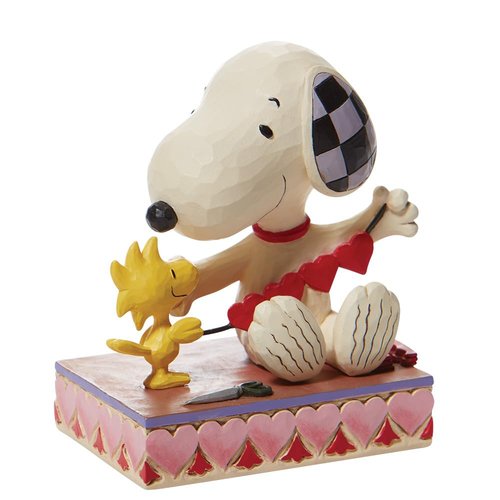 Enesco Peanuts Collection by Jim Shore Woodstock and Snoopy with Heart Garland Figurine- Stone Resin Hand Crafted Painted Collectible Peanuts Snoopy Figurines Home Decor Statue, 4.5 Inch