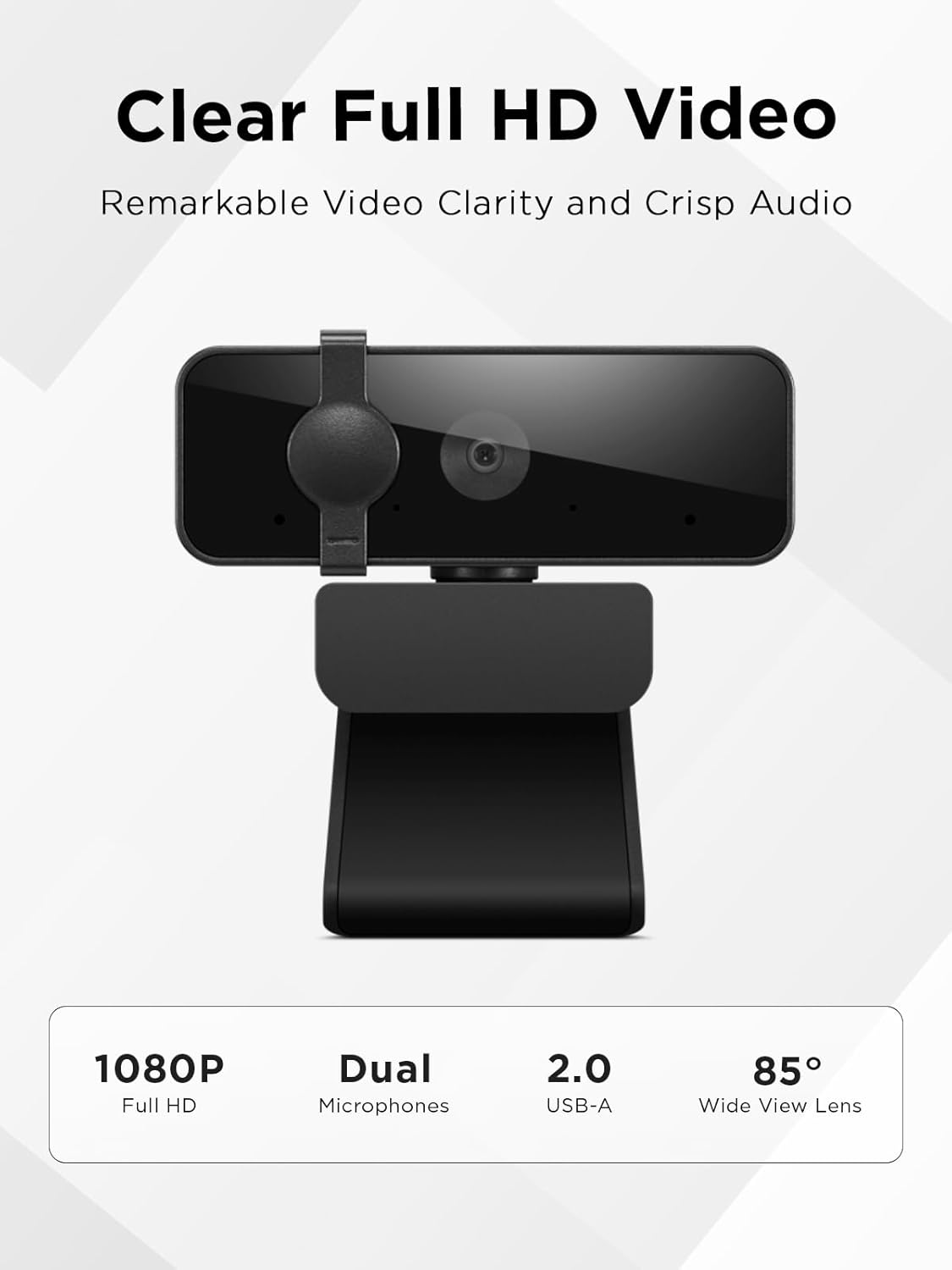 2, 1080p, 85 30 Lenovo Essential FHD Webcam Gen Full HD, Dual Microphones, Degree FOV, fps, USB-A Connection, Bulit