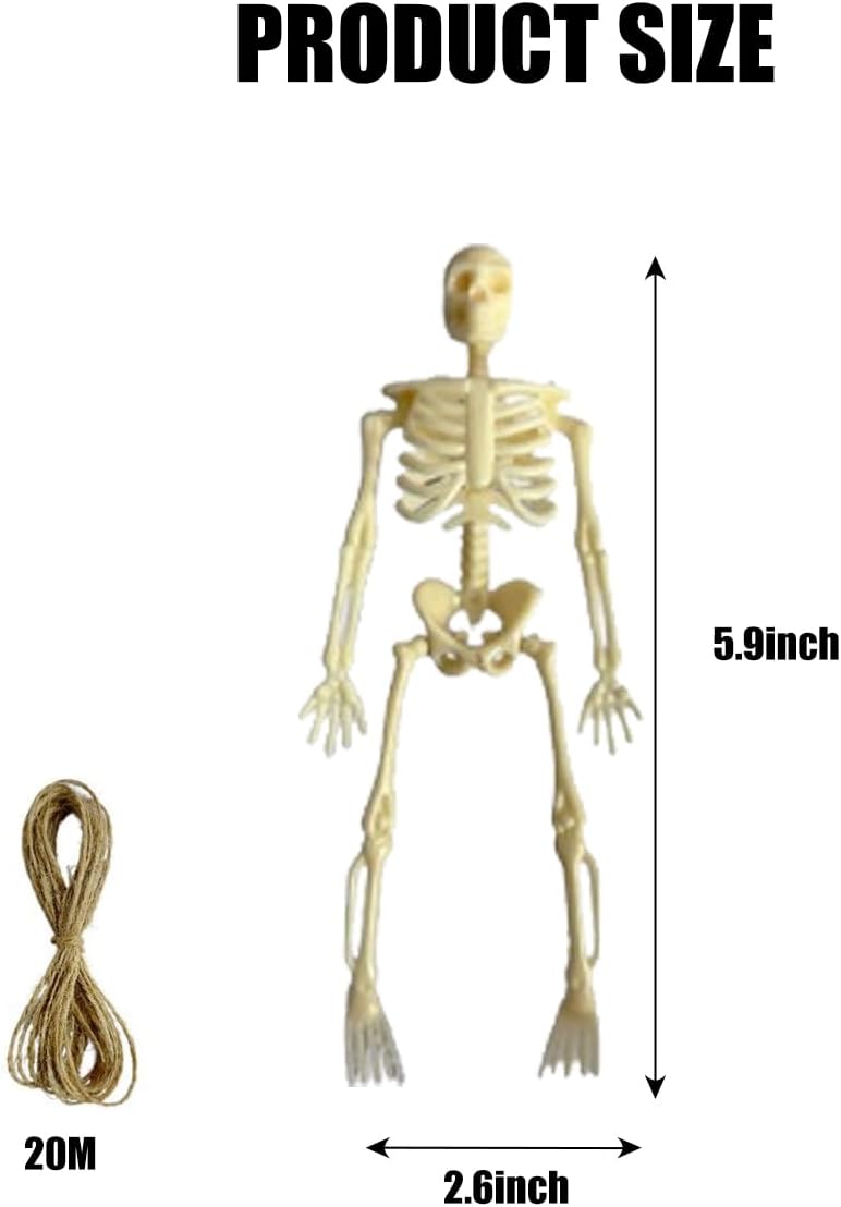 Skiennix Mini Skeletons | 20 Pcs Posable 6" Halloween Figurines for Spooky Decor & Party Favors