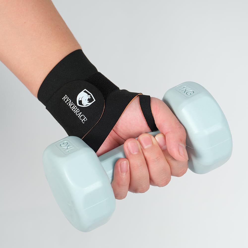 RynoBrace Wrist Support- Thin Adjustable Wrist Brace for Sports, Workouts, & Daily Use (Black)