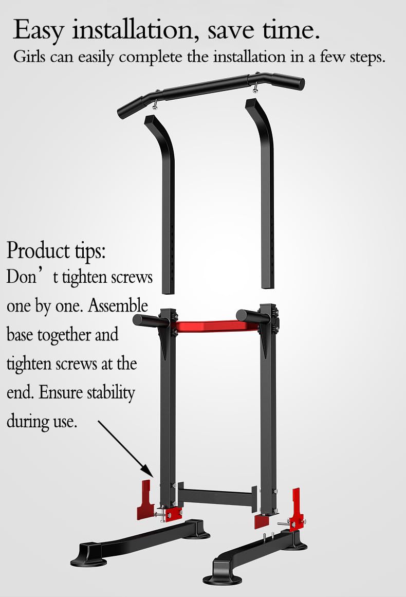 Power Tower Dip Station Pull Up Bar - Multi-Purpose Home Gym Equipment with Adjustable Height and Non-Slip Foot Pads - 330lbs Capacity