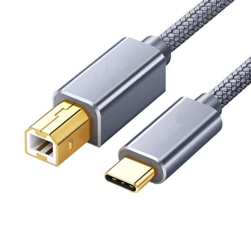 6.5ft USB-B to USB C Printer/MIDI Cable Grey Nylon Braided Cord for MacBook Pro, Air, Yamaha, Casio, Digital Piano