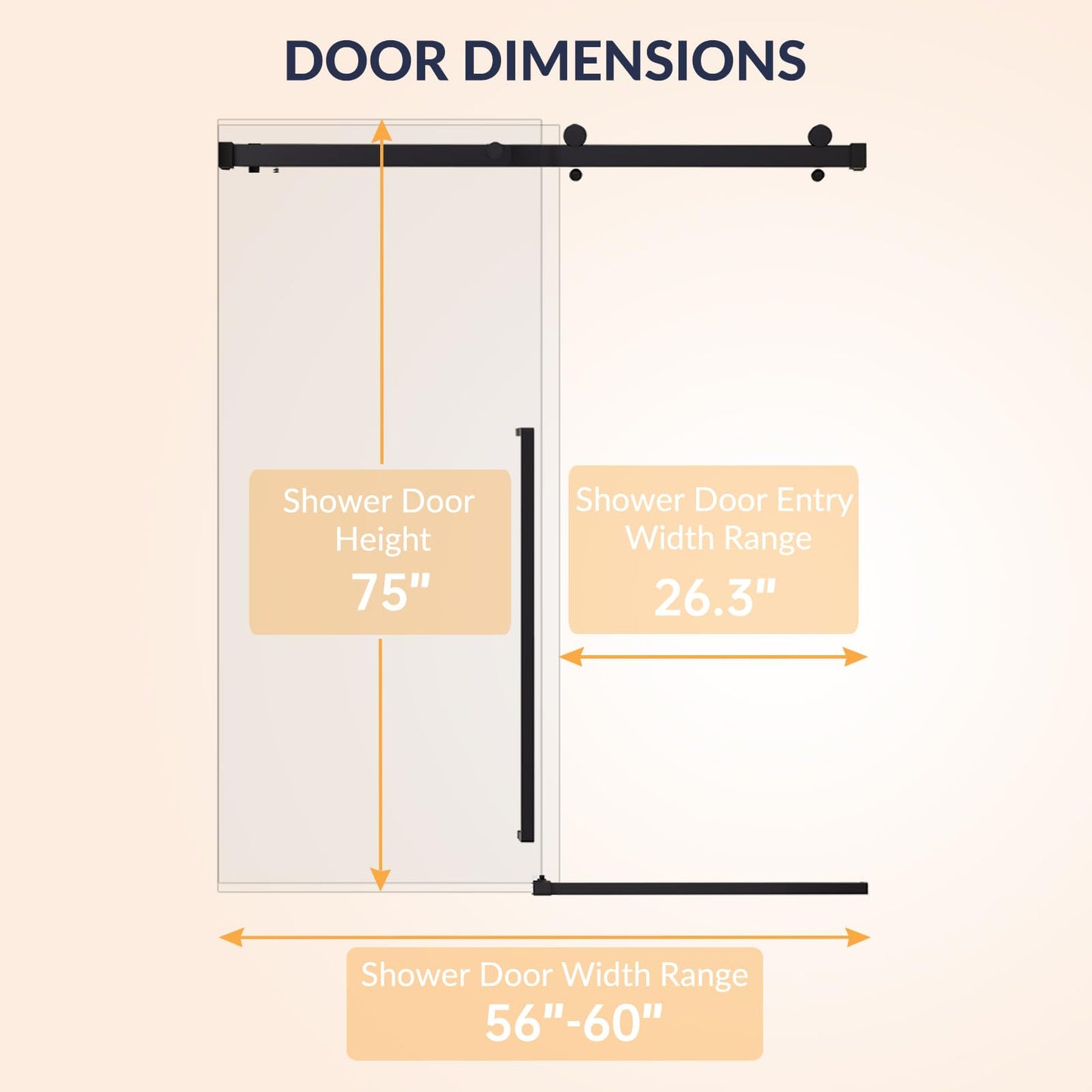 MORVANO Glass Shower Door 56-60" W x 75" H,Sliding Shower Door with 5/16" (8mm) Clear Tempered Glass,Black Glass Door with Explosion-Proof Film,Frameless Shower Door with Reversible Installation