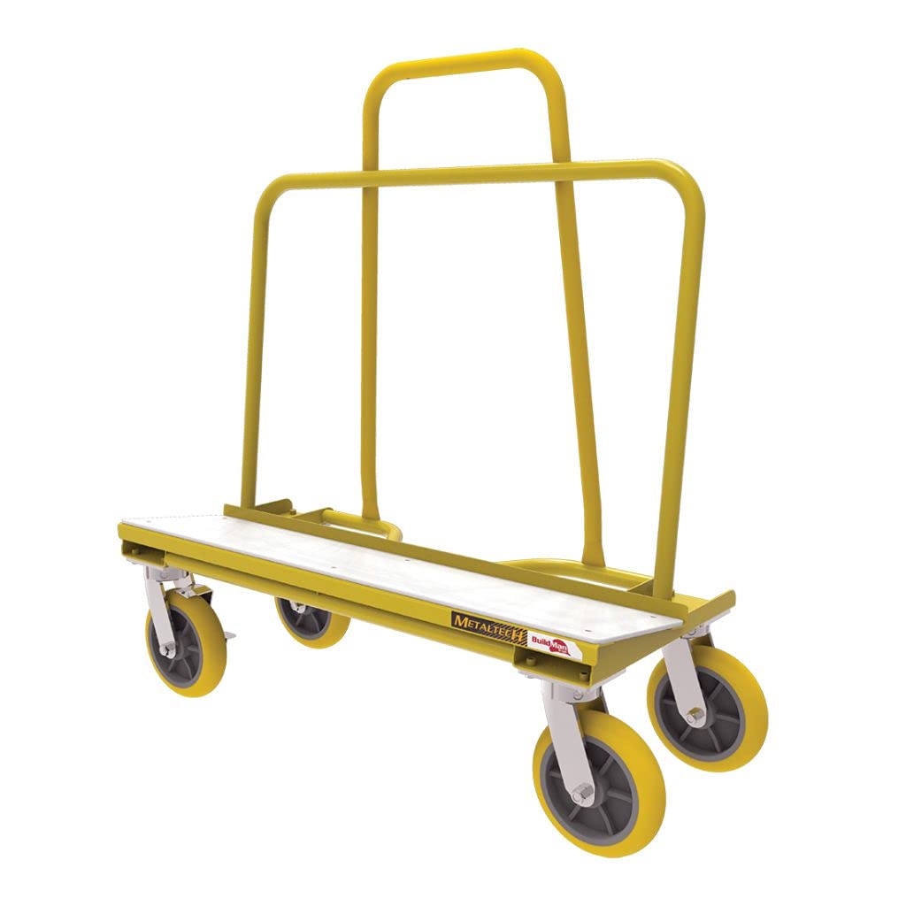 Metaltech 2000-lb. Load Capacity 40 x 16.75 x 44.25 in. Buildman Residential Welded Drywall Cart I-BMD1931YGR, Rolling Cart with Wheels for Moving Sheetrock, Drywall, or Plywood Sheets