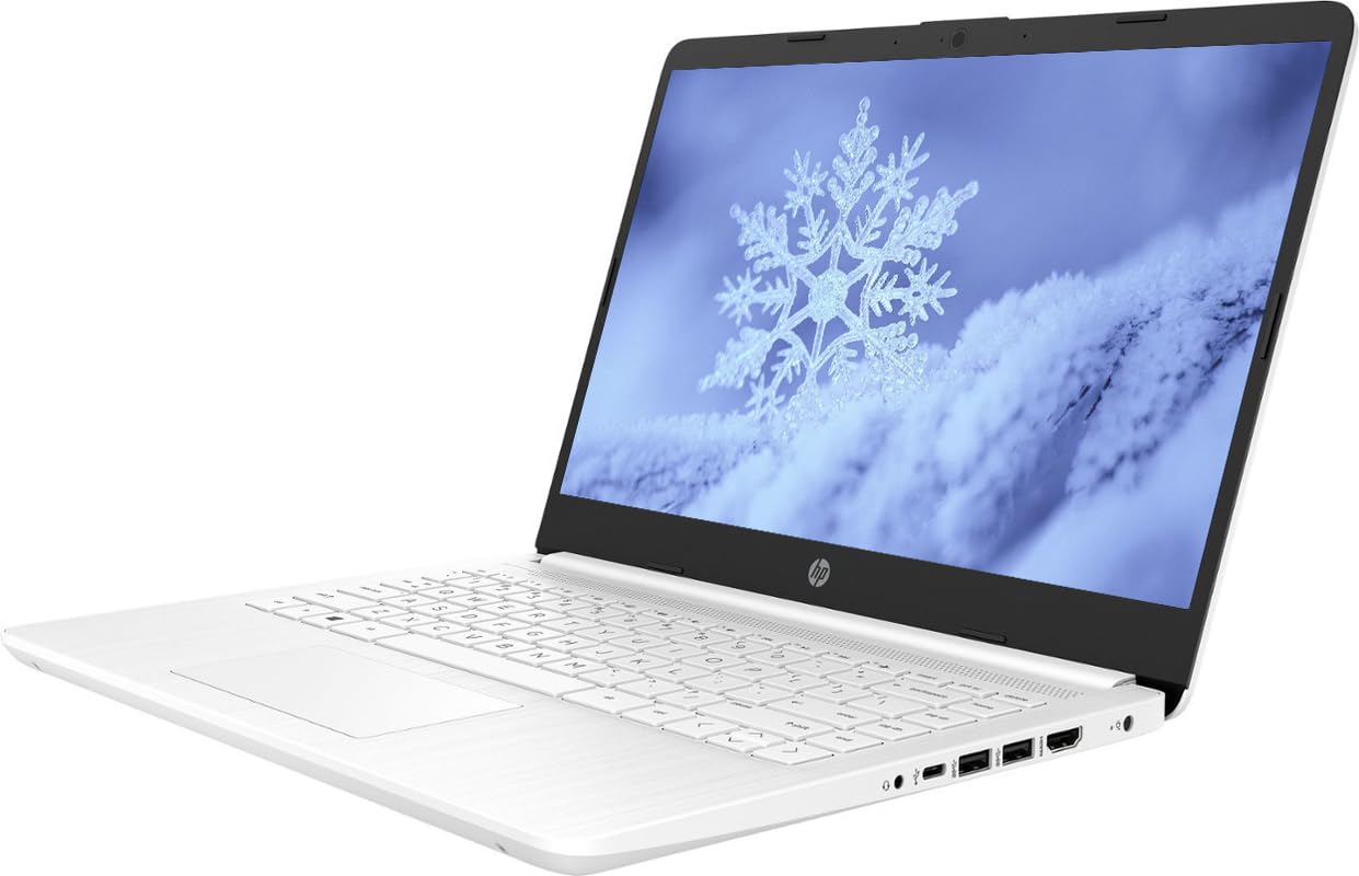 HP 14" Business & Student Laptop with 1-Year Microsoft Office 365, 4-Cores Intel Processor, 320GB Storage (64GB SSD+256GB SD Card), 8GB RAM, Windows 11, PLUSERA Earphones, Snowflake White