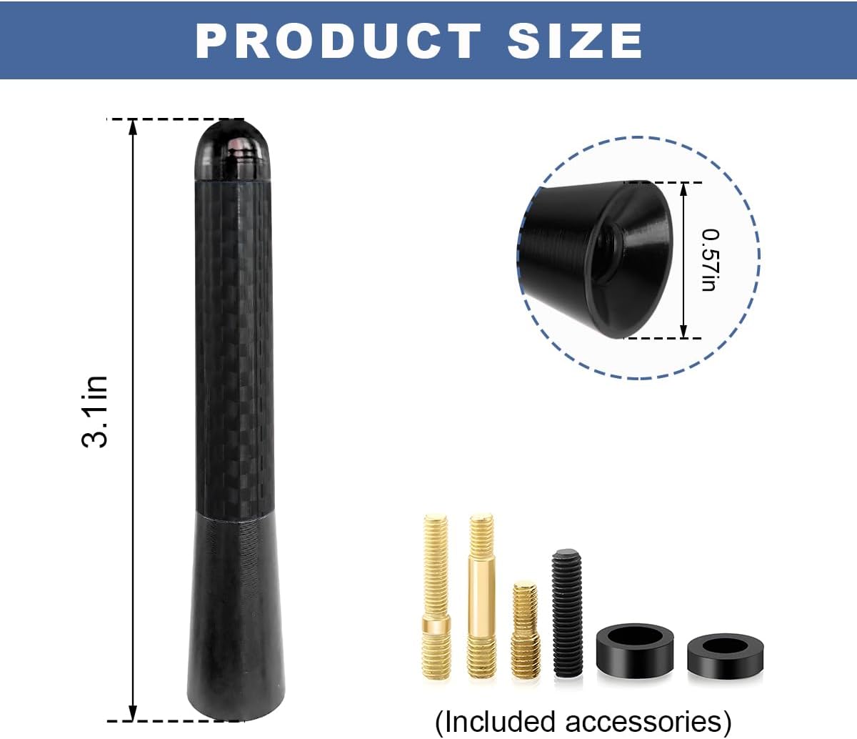 Gasedin 3.14" Car Short Antenna, Carbon Fiber Antennas Replacement with Aluminum Screw, AM/FM Radio Reception Antenna