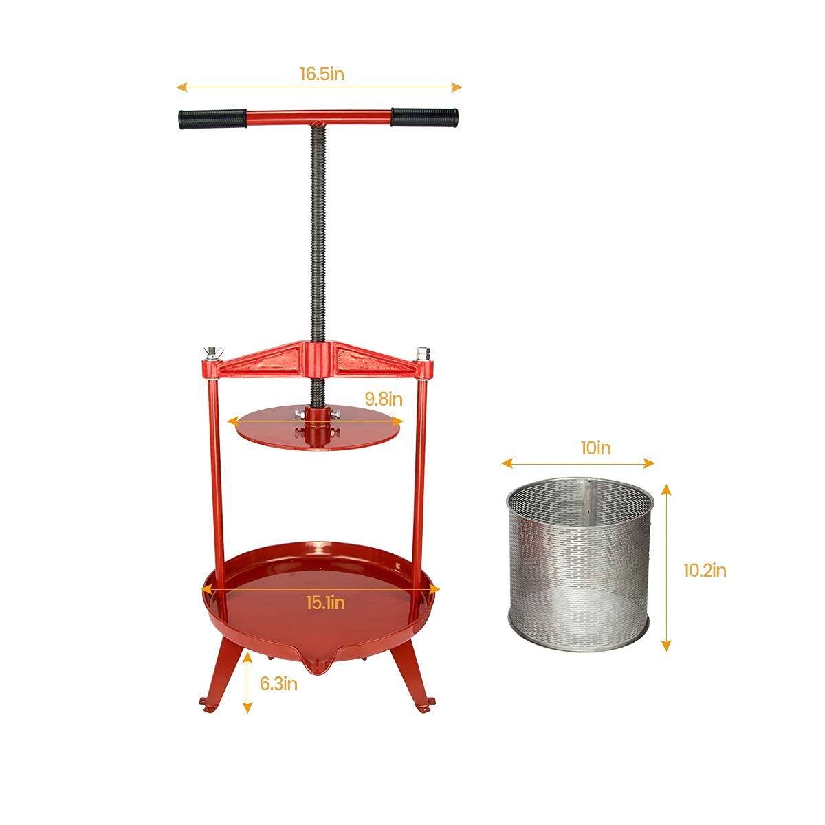 3.69 Gallon Heavy-duty Cross-beam Stainless Steel Fruit and Wine Press with 2 Pack Washable Filter Bag
