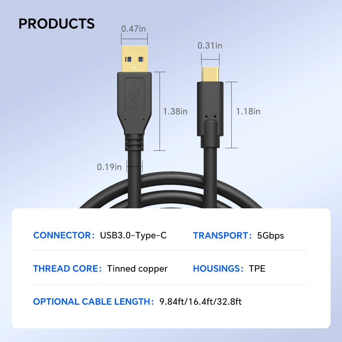 Cameras(16ft) USB-A to USB-C High-Speed Data Transfer Cable with Dual Magnetic Rings Camera Connection Cable