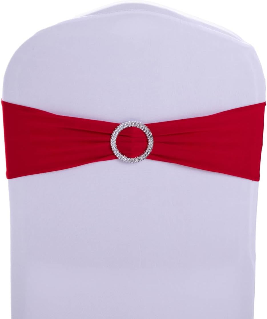 Skiennix Red Chair Sashes - 10 Pack Stretch Spandex Elastic Chair Bows for Wedding & Event Decor