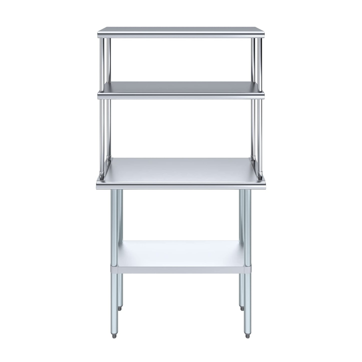 Amgood Stainless Steel Work Table Double Tier Overshelf | Metal Kitchen Prep Table & Shelving Combo | NSF (24" x 48" Work Table + 18" Overshelf)