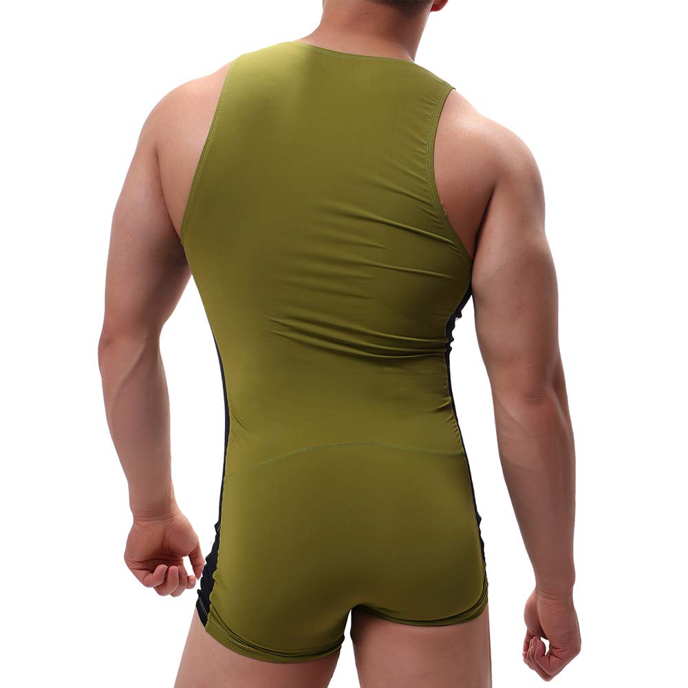 SPNSSTCR Men Bodysuit Sports Gym Athletic Supporters Undershirts Boxers Wrestling Singlets Jumpsuits Leotard (Green, M)