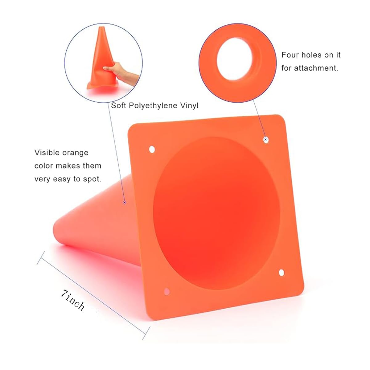 SplendoRoute 7" Soccer Cones (Set of 12) - Plastic Traffic Cones, Training Cones for Sports Training, Football, Basketball, Coaching, Practice Equipment