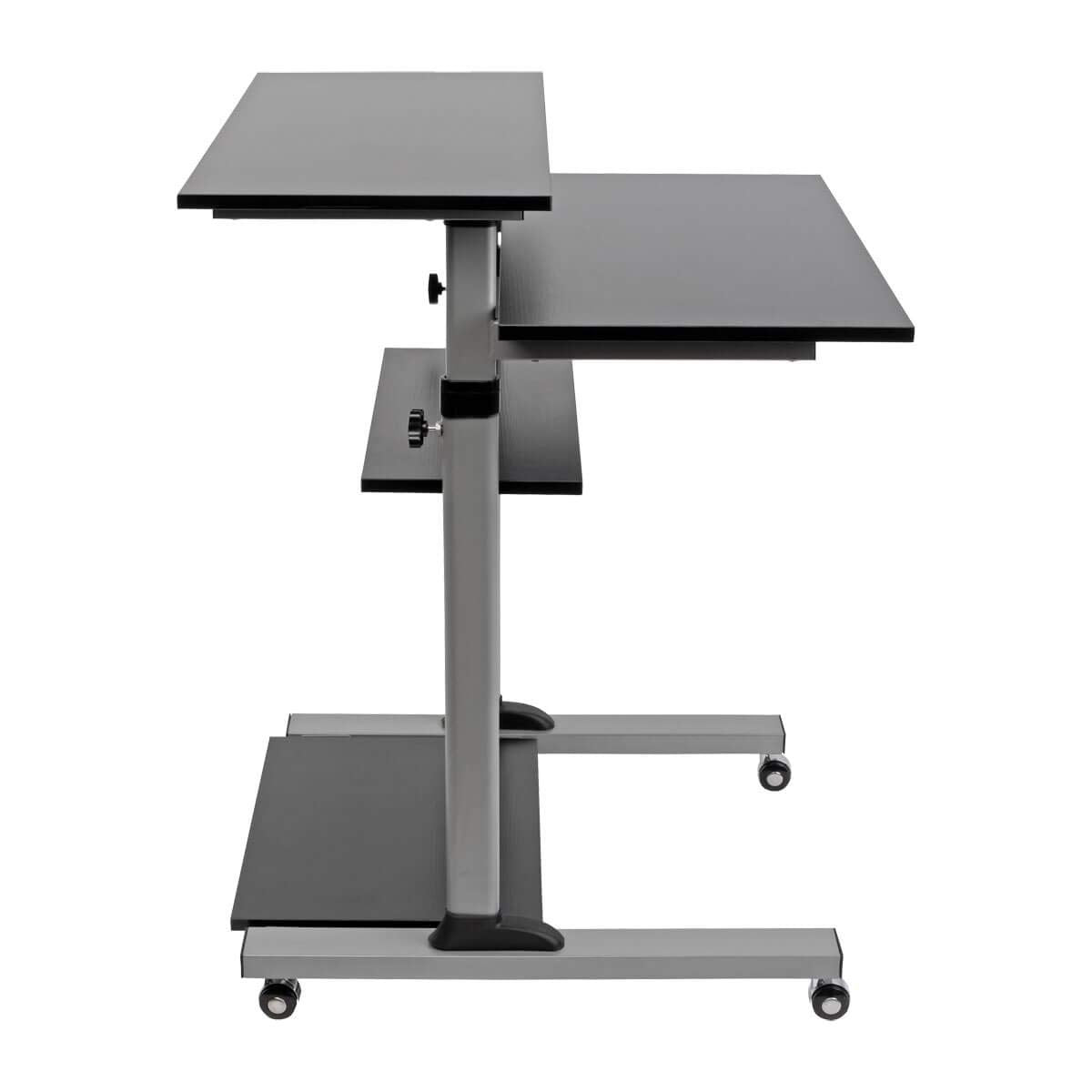TRIPP LITE Mobile Sit Stand Desk, Height Adjustable Small Rolling Laptop Cart Workstation Workspace, 4 Shelf Storage, Home Office & School, 5-Year Warranty (WWSSRC)