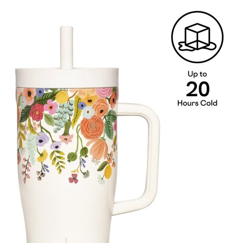 Corkcicle x Rifle Paper Co. Cruiser Insulated Tumbler with Handle & Straw - Triple-Insulated - Leakproof Travel Mug - BPA-Free - Summer Drinkware Gift - Keeps Drinks Ice Cold - 22 oz - Garden Party
