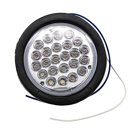All Star Truck Parts 4in Round LED Trailer Tail Light, IP67 Waterproof, DOT Certified, 24 LED, 4 Red + 2 White, Polycarbonate