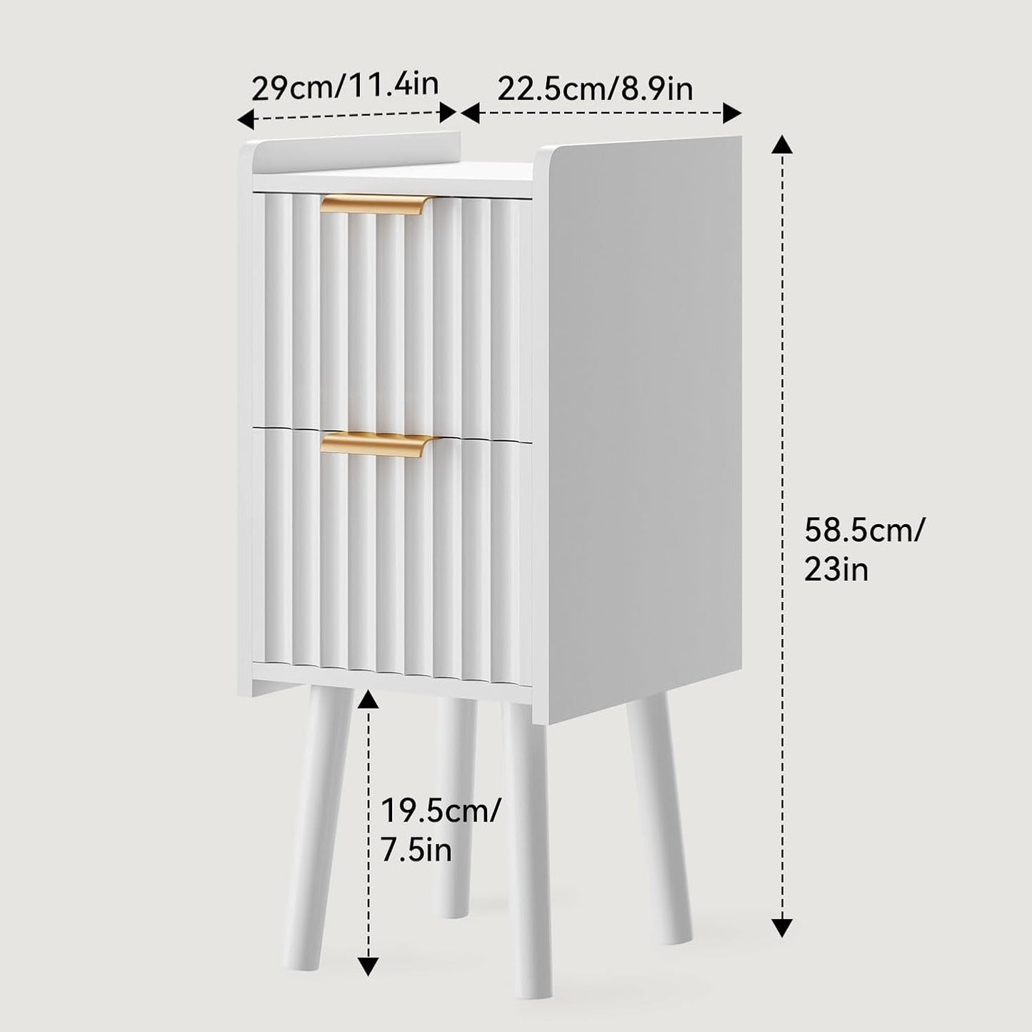 2 UWNS015W IBUYKE Narrow Nightstand, Small Slim Bedside Table with Drawer, Space Saving, Wood Side End Tables