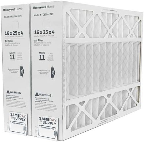 Honeywell FC100A1029 Pleated Air Filter - MERV 11, 16" x 25" x 4" | 2-Pack with Reminder Alerts
