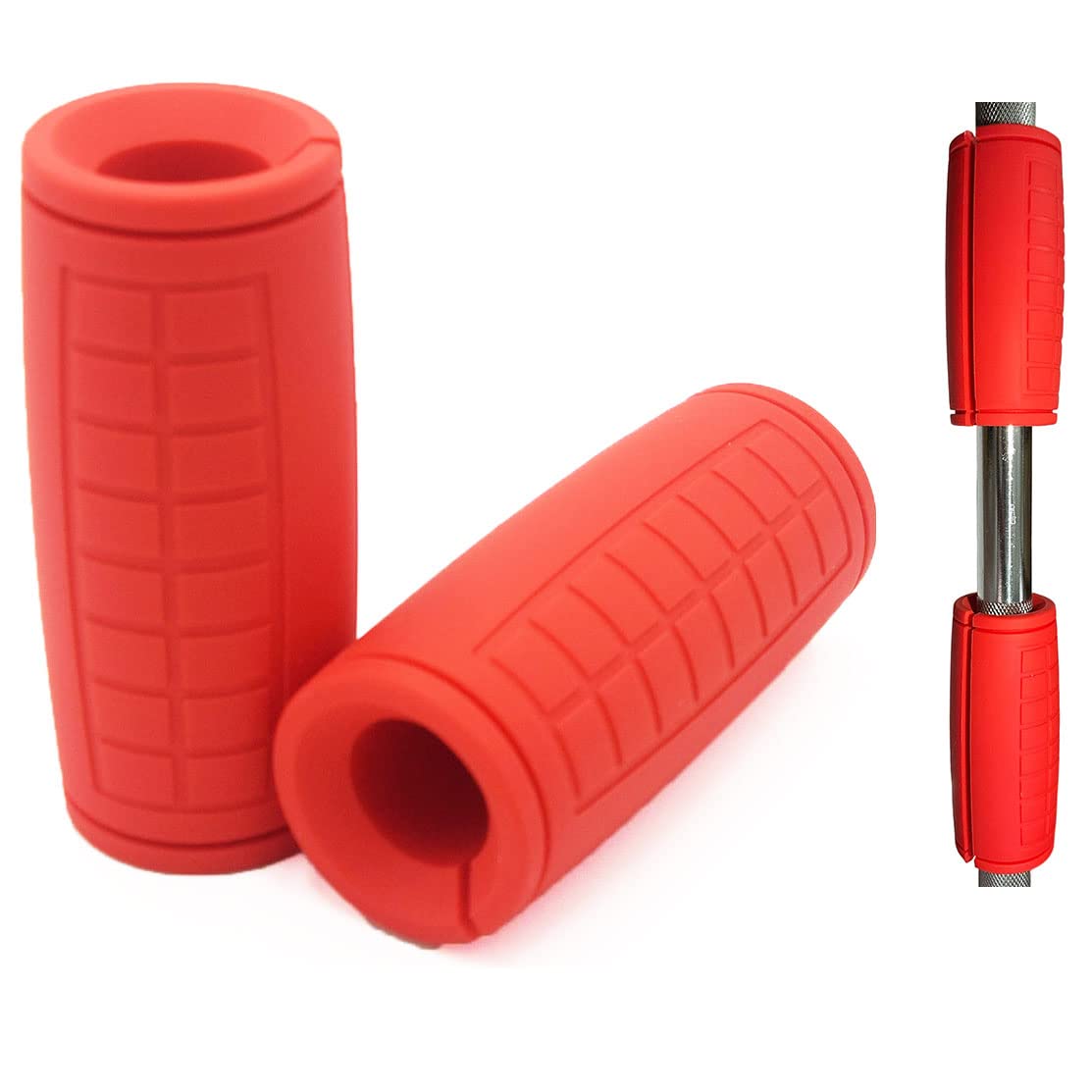 qibylift Pull Up Thick Bar Adapter, Weight Grips Bar Fit for Standard Barbell - Dumbell Handles, Silicone Rubber Barbell Grips for Weight Lifting Cable Attachments & Fitness Training (Red)