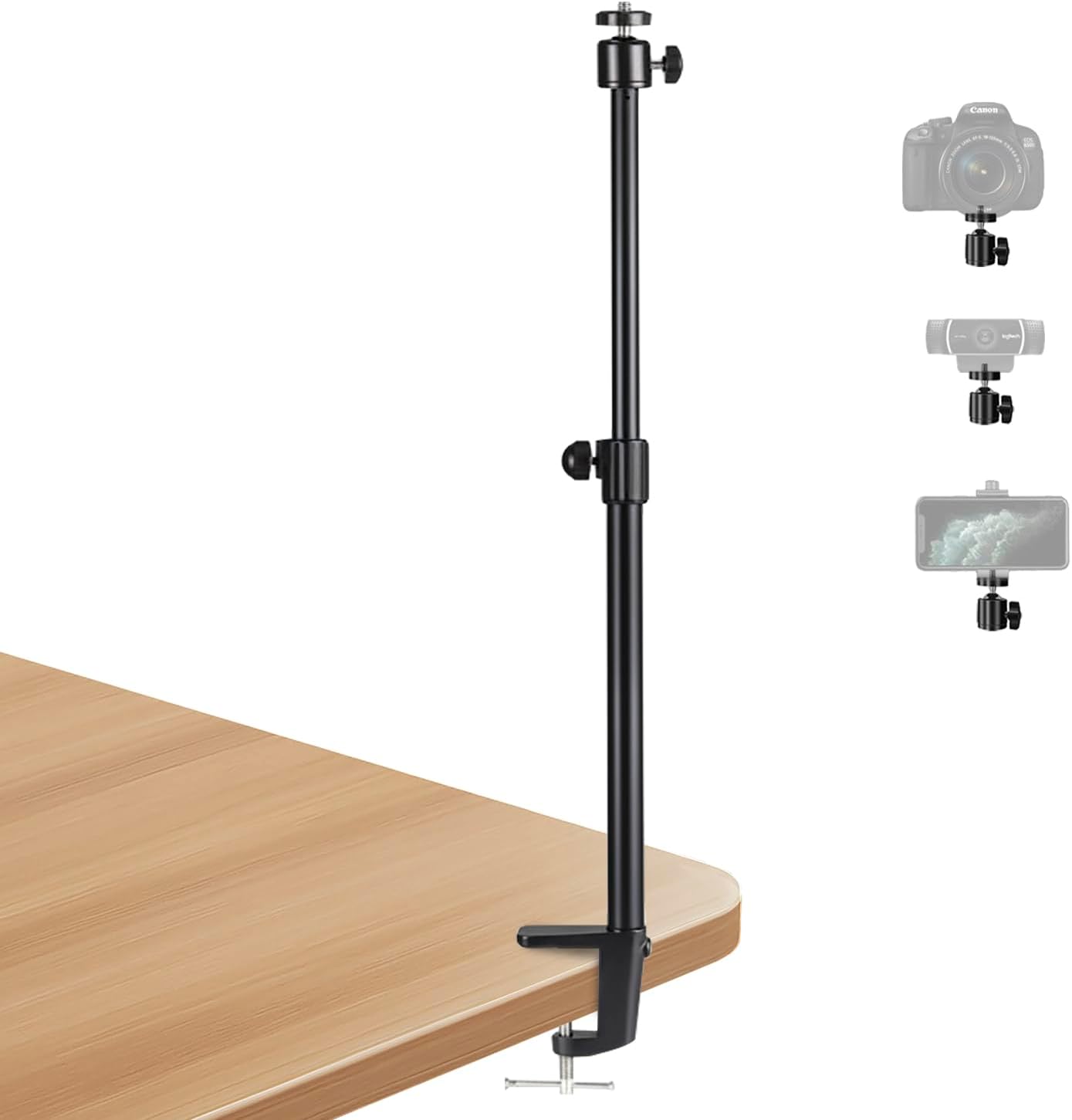 Jodichert 19"- 32" Camera Desk Mount, Overhead Desk Camera Stand Adjustable Desk Webcam Arm Light Stand for DSLR