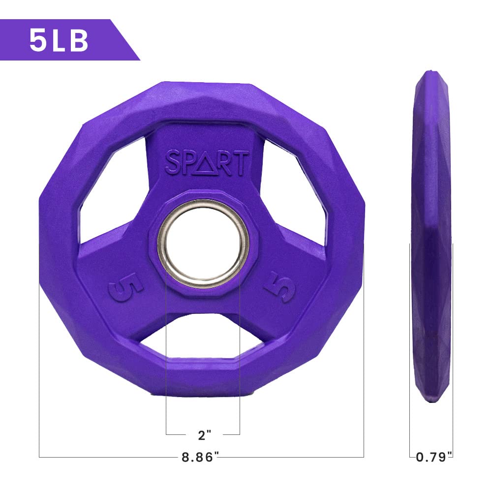 SPART Color Coded Weight Plate 2-Inch Rubber Coated Olympic Grip Plate for Barbell,Solid Cast Iron Weight Plates for Strength Training,Weightlifting,Crossfit,Home Gym, 5LB, Pair