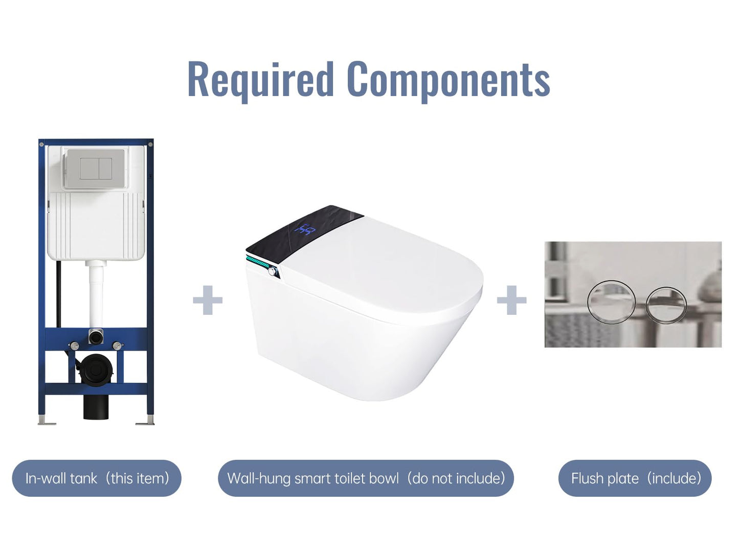 MEJE #MZE014P- In-Wall Toilet Tank Carrier with Dual-Flush Actuator Plate, White (Compitable with #MZE014P Wall-Hung Smart Toilet to work as A Intelligent Toilet Combo)