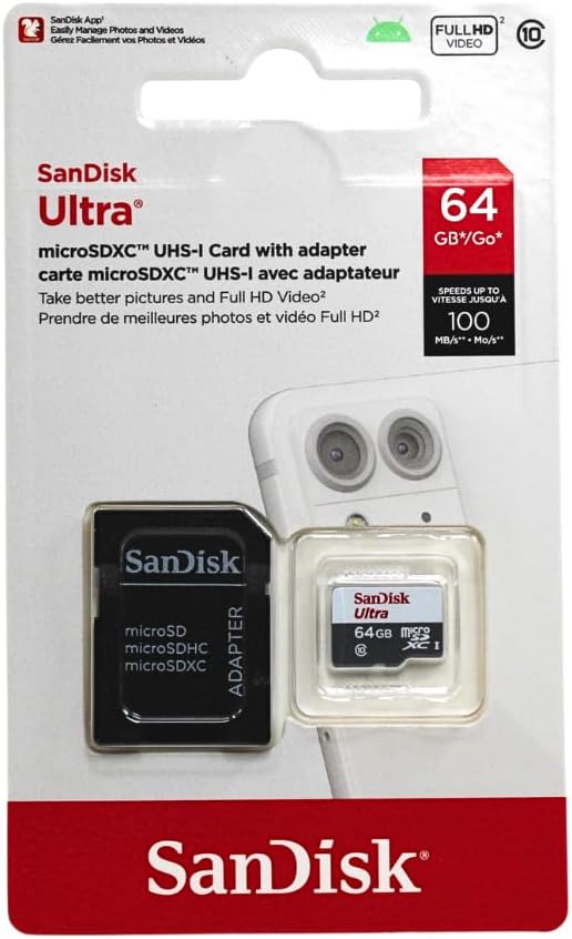 Sandisk 64GB 100MB/S 10 Packaging Ultra MicroSDXC + SD Adapter Class UHS-I Tablet