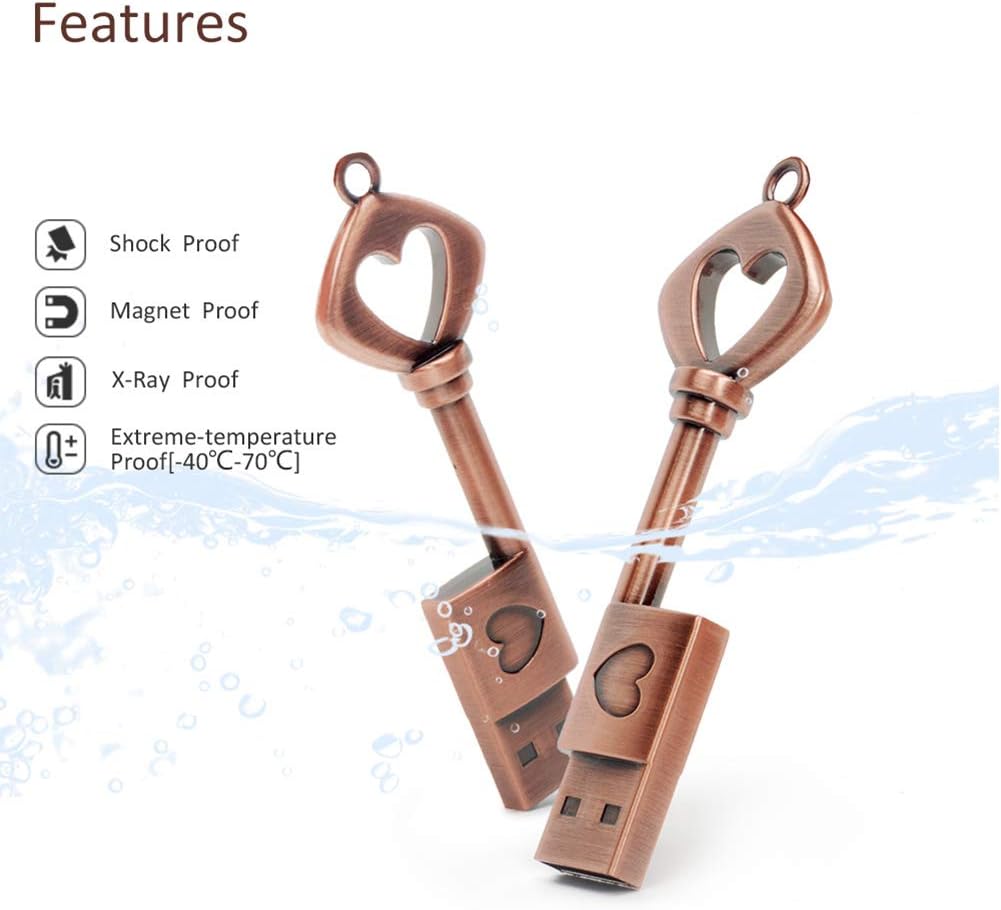 BORLTER CLAMP 32GB 2.0 USB Flash Drive, BorlterClamp Memory Stick Retro Metal Love Heart Key Shaped Thumb Drive
