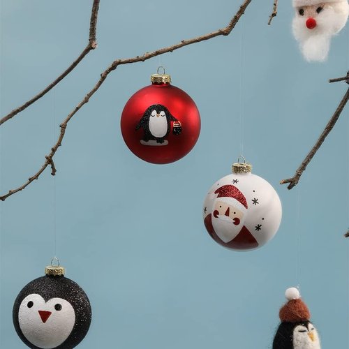 DN DECONATION Black and White Christmas Ornament - Cute Hand-Painted Santa Ball for Xmas Tree