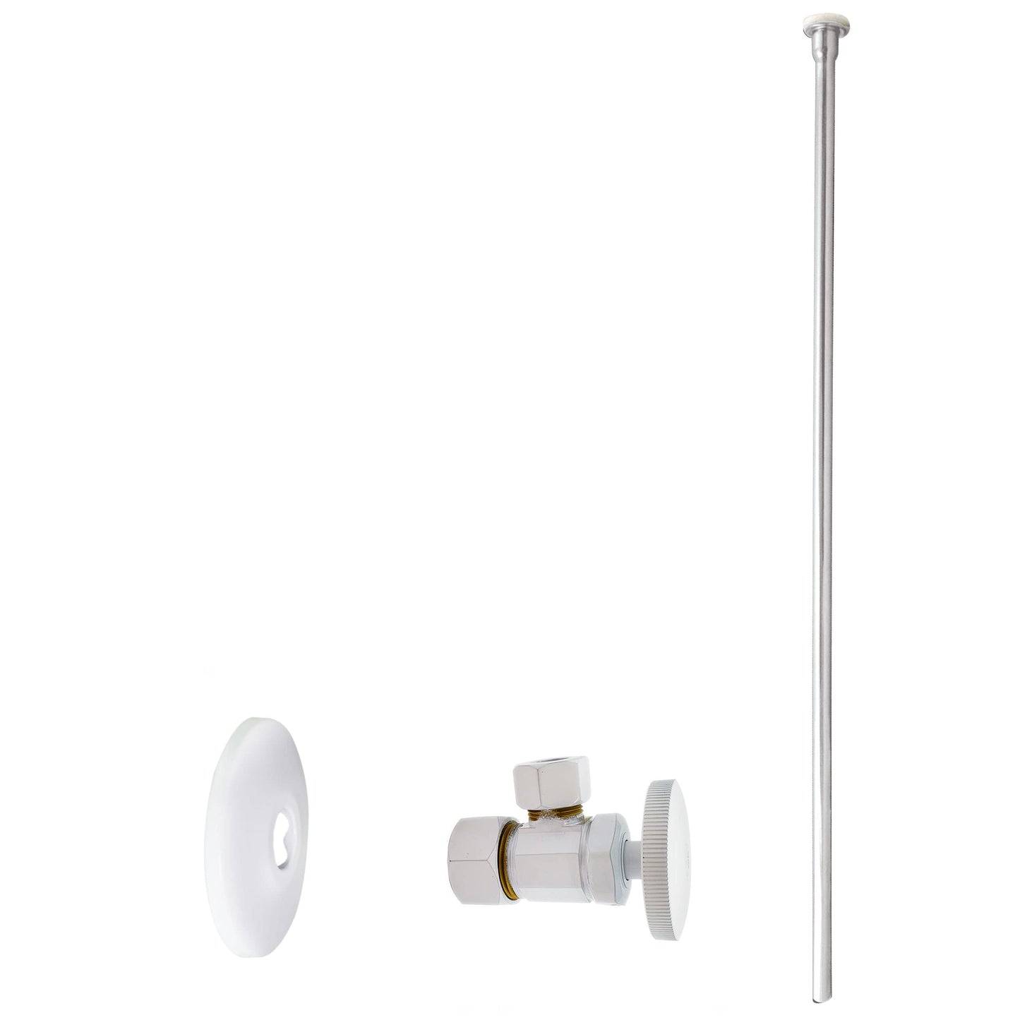 Westbrass D105KFH-24-50 5/8" x 3/8" OD x 20" Flat Head Toilet Riser Supply Line Kit with Round Handle Angle Supply Shut Off Valve, Powder Coat White (24-Pack)