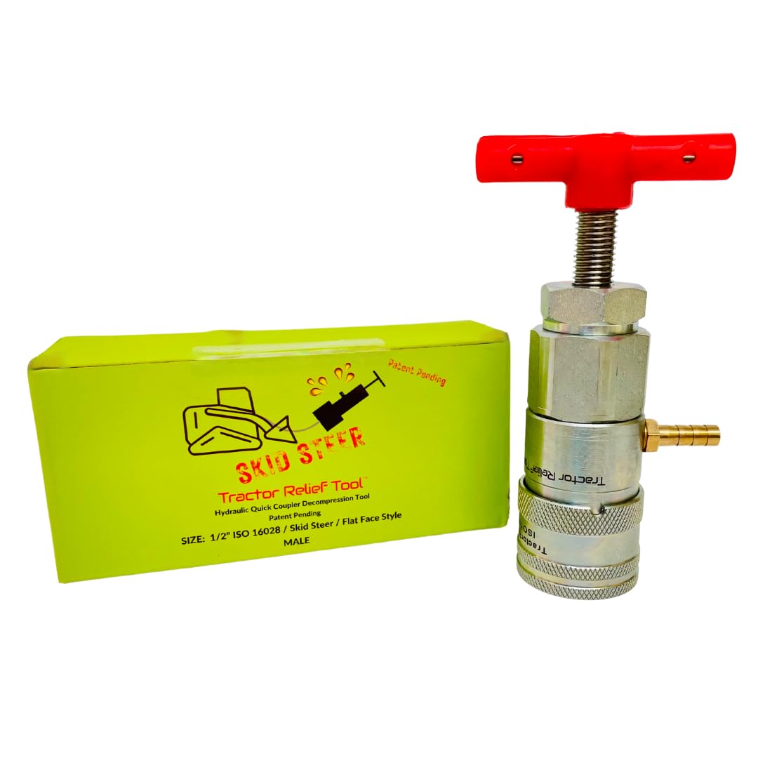1/2" ISO 16028 Flat Face Skid Steer Male Hydraulic Quick Coupler Pressure Decompression Relief Release Tool by Tractor Relief Tool™