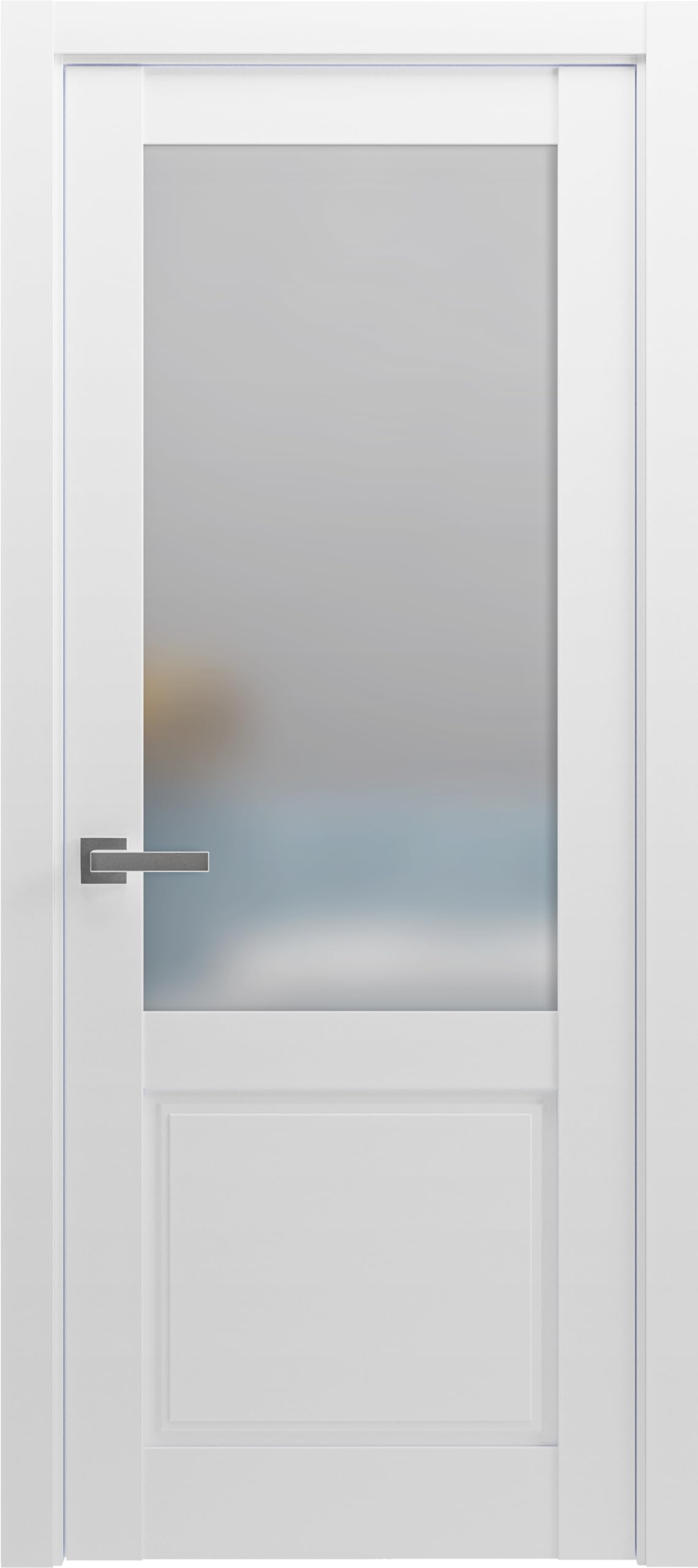 SARTODOORS Pantry Kitchen Lite Door 24 x 80 inches with Hardware | Lucia 22 Matte White with Frosted Opaque Glass | Single Panel Frame Trims | Bathroom Bedroom Sturdy Doors