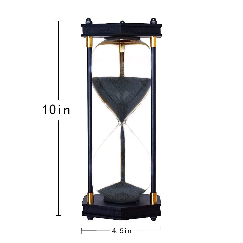 Large Hourglass Timer 60 Minute, Decorative Hexagon Frame Sandglass with Black Sand