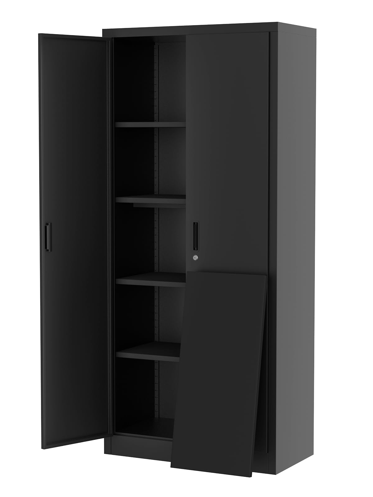 71 Inch Heavy Duty Metal Lockable Storage Cabinet with 2 Doors & 4 Adjustable Shelves, Steel Garage Cabinet for Pantry Office Garage Workshop, Multi-Use Utility Cabinet with Adjustable Feet (Black)