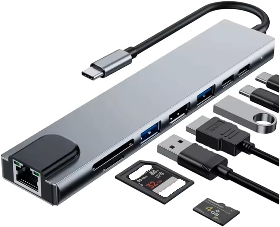 Generic 8 1 4K@60Hz, RJ45 Ethernet,100W 2 USB C Hub Docking Station, in Type C Hub USB C Dongle with HDMI Power