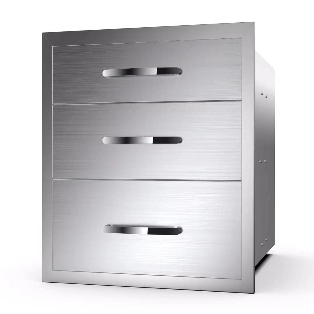 KODOM 20''W x 27''H x 23''D Outdoor Kitchen Triple Access Drawers Stainless Steel, Flush Mount BBQ with Handles BBQ Island for Outdoor Kitchens or Patio Grill Station