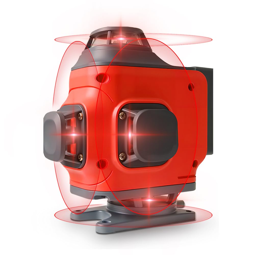 4D 16 lines laser level 4×360° self leveling Precision Cross Line level tool Two 360° Vertical and Horizontal Red beam with hand wave mode control Rotary laser level (4D 16 Red Lines)