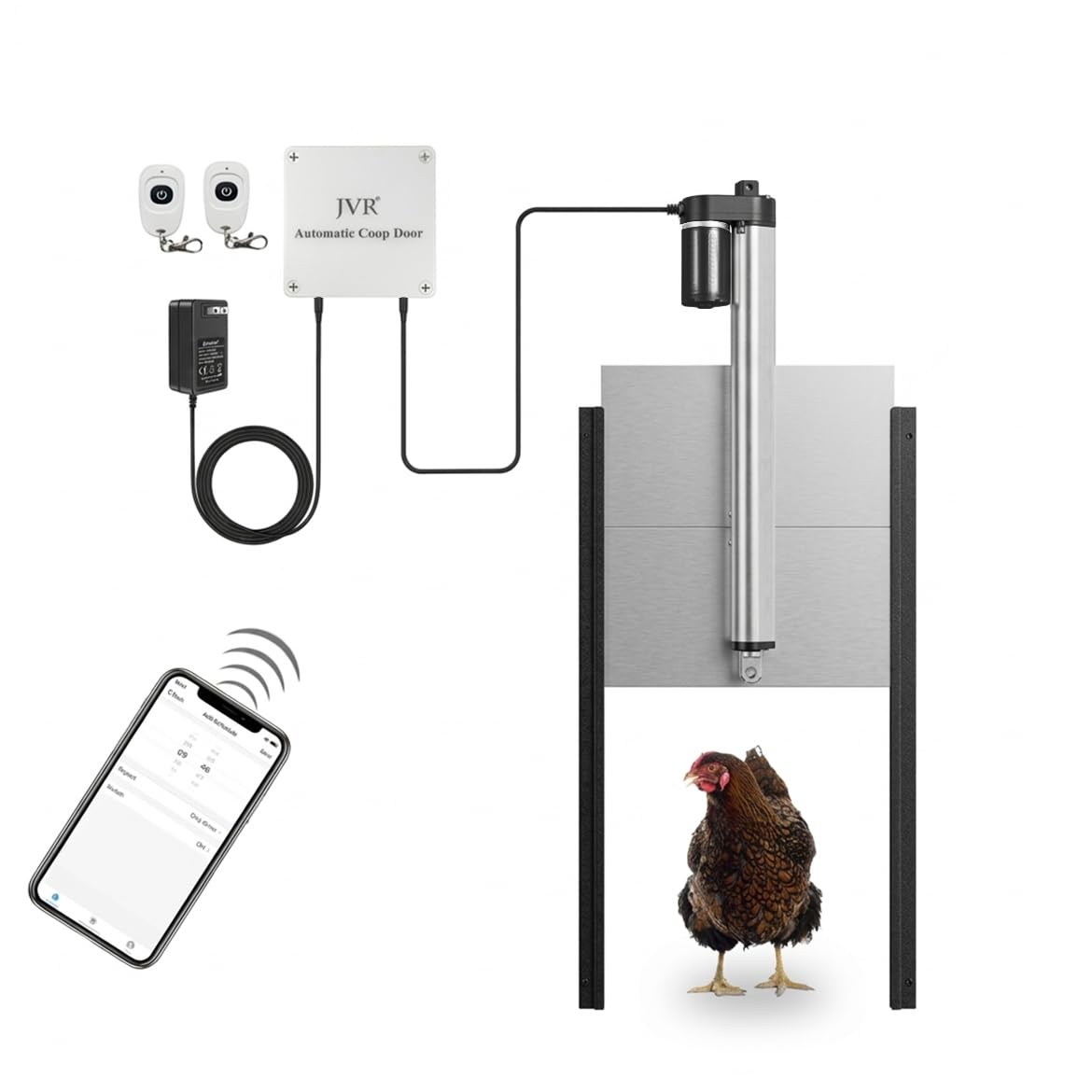 JVR WiFi Automatic Chicken Coop Door, Smart App Remote Control & Alexa Compatible, Sunrise & Sunset Automation, Anti-Pinch Sensor, Security Aluminum Door Kit, 2.4G WiFi