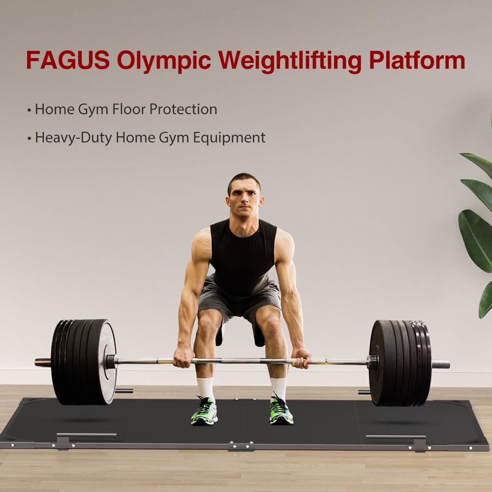 FAGUS H 8ftx4ft Deadlift Platform,Bolt-Together Steel Frame & 8-Pack Rubber Tiles,Dedicated Weightlifting Space, Includes Band Pegs,Weight Lifting Platform for Home Gym