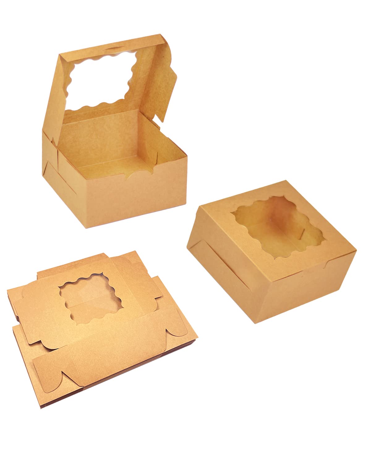 Bakepacker Brown 30-Packs Bakery Boxes with Window 6x6x3 inches Thick & Sturdy Macaroon Pastry Boxes Cookie Boxes for Bakerys