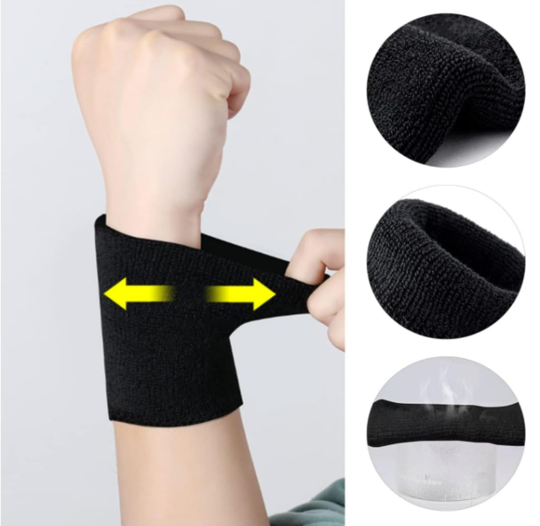 Tough Headwear Sports Wristbands - Arm Bands, Wrist Sweat Bands - One Size - Black - Cotton Blend - Unisex - For Athletes