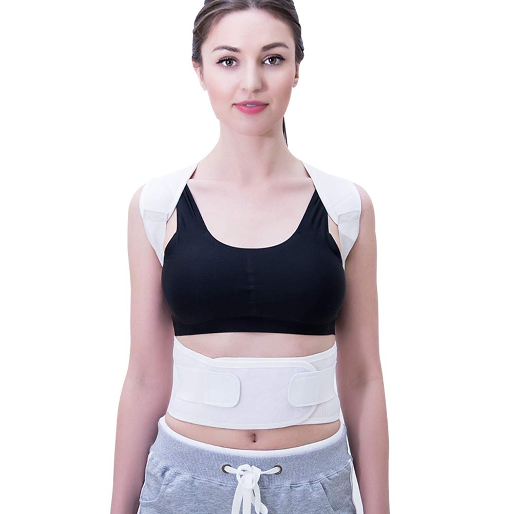 Thoracic Back Brace Posture Corrector- Magnetic Lumbar Back Support Belt-Back Pain Relief, Improve Thoracic Kyphosis, for Lower and Upper Back Pain Men & Women (White, Medium)