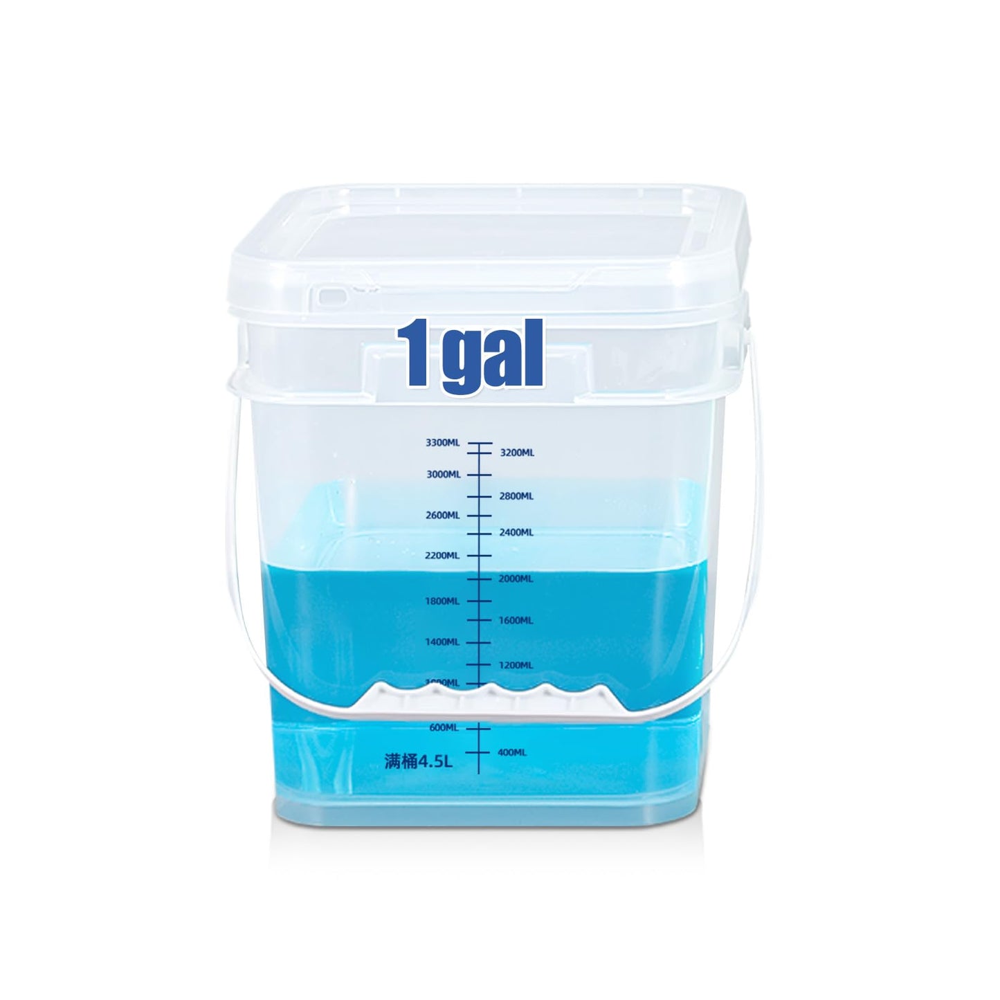 ASEVAT 2 PCS 1 Gallon Clear Square Food Grade Bucket with Graduated Markings & Lid, Heavy-Duty Plastic Pail with Comfort Grip Handle for Food Storage & Cleaning