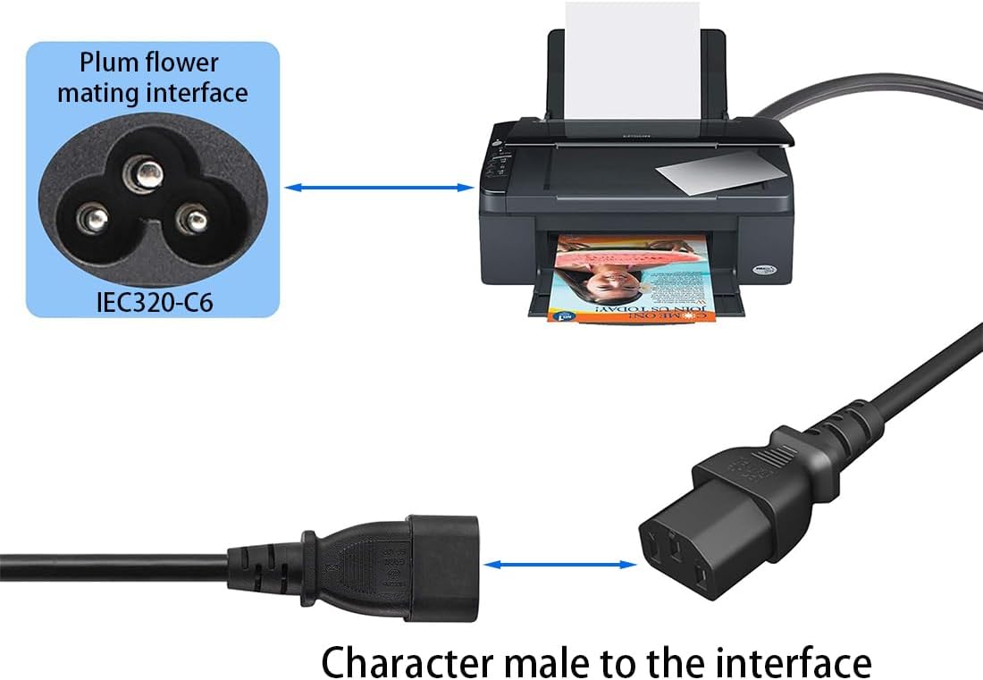 TEWOXIN 0.3M C14 C5 250V 10A, (0.3M C14 C5 IEC to Power Cord, for Laptop Power Supply, Monitor, Printer and More