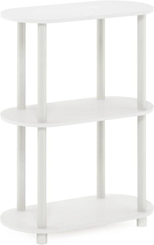Furinno Turn-N-Tube 3-Tier Modern Oval Side Display Rack - No Tools Required | White/Virgin White