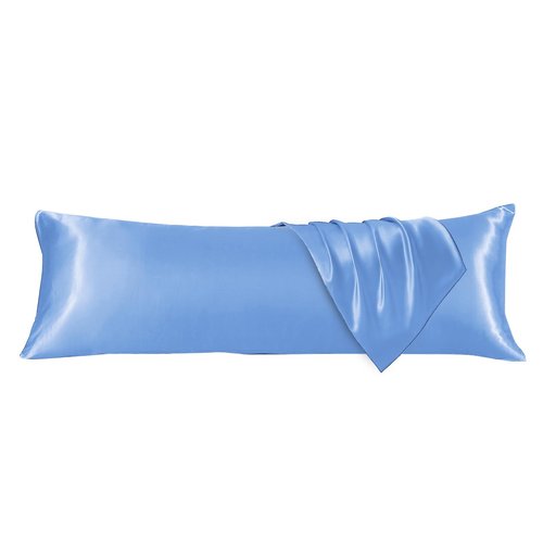 HUXMEYSON Body Pillow with Satin Pillowcase, Body Pillow for Adults, Removable Cover, Light Blue (20"x54")