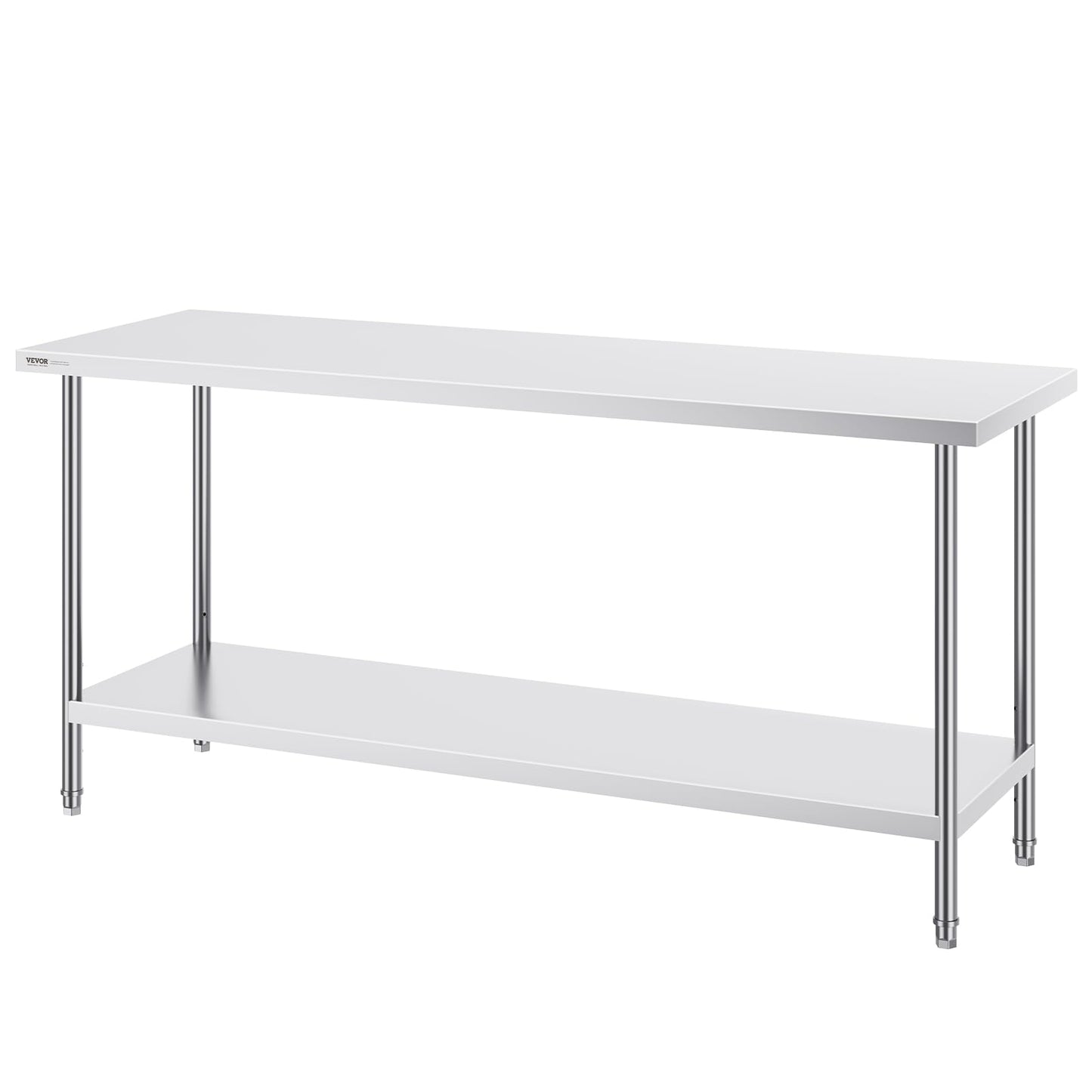 VEVOR Stainless Steel Prep Table, 24 x 72 x 34 Inch, 880 lbs Load Capacity, Heavy Duty Metal Worktable with 3 Adjustable Height Levels, Commercial Workstation for Kitchen Garage Restaurant Backyard