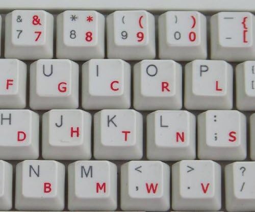 4Keyboard Dvorak Simplified Keyboard Stickers with RED Lettering ON Transparent Background